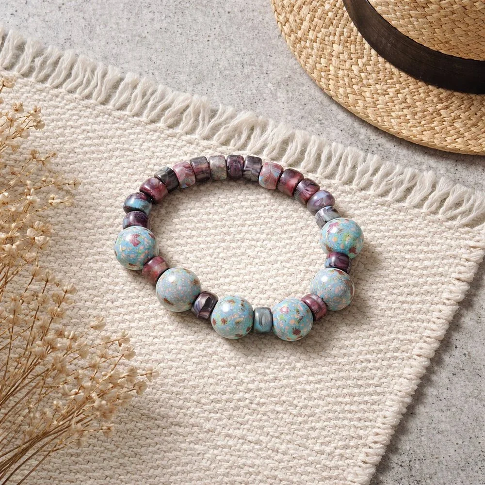 African Opal‎ Jasper Beaded Stretch Bracelet - New - Hand Crafted